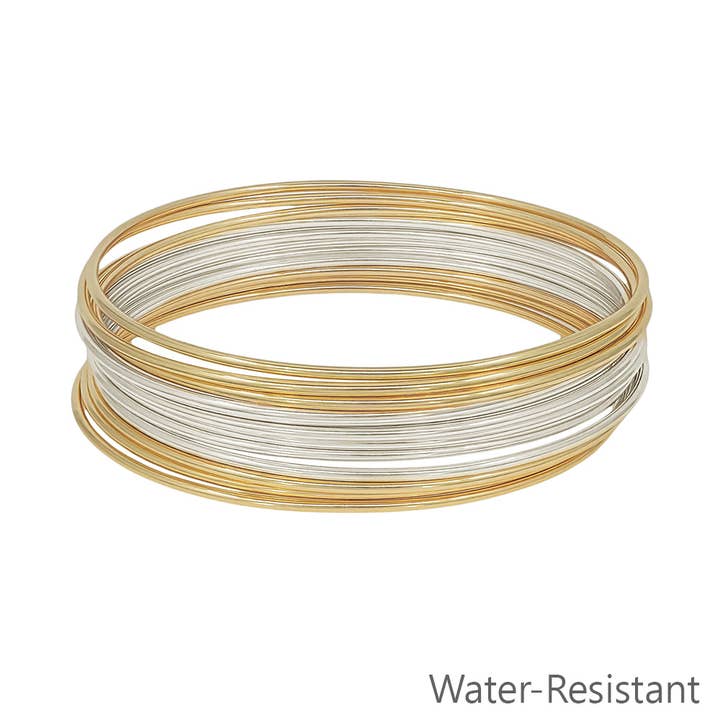 Water Resistant Thin Set of 12 Gold and Silver Bangles for wholesale by What's Hot