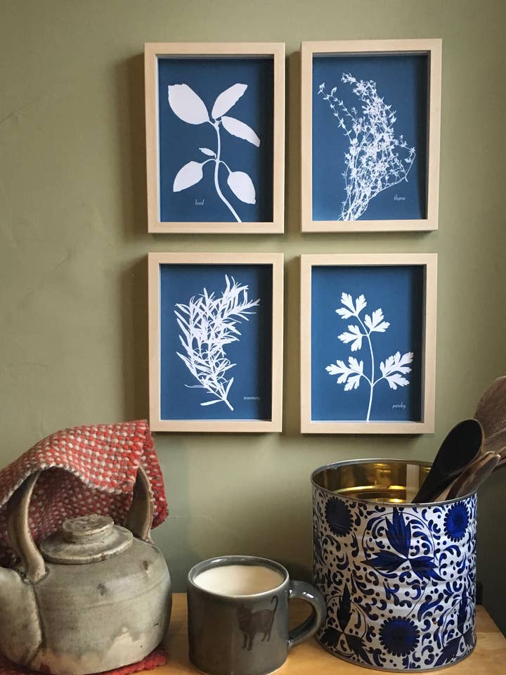 Garden Herbs - Italian - Set of 4 Cyano-Repro prints for wholesale by Alison Art Cyanotypes