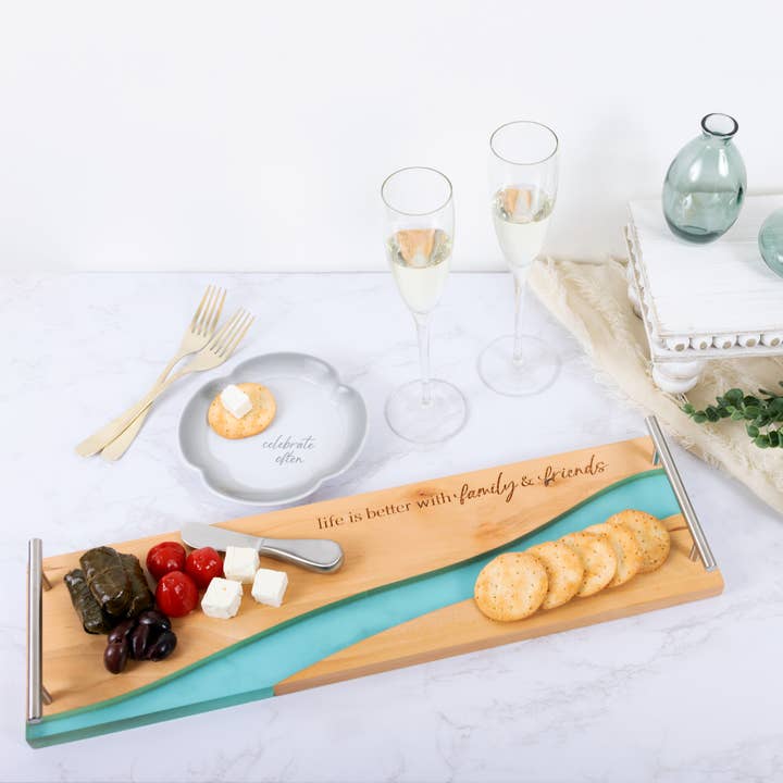 Pavilion - Wholesale Cheese board - Family & Friends - 21" Wood & Resin Cheese/Bread Board Set2