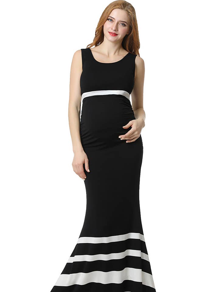 Kimi + Kai Maternity "Cortana" Mermaid Maxi Dress Black/White for wholesale by Kimi and Kai