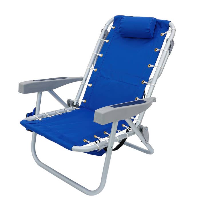 24x24x26 in. Aluminum Blue Horizontal Stripe Print Beach Chair with Pillow and side Pouch for wholesale by National Tree Company