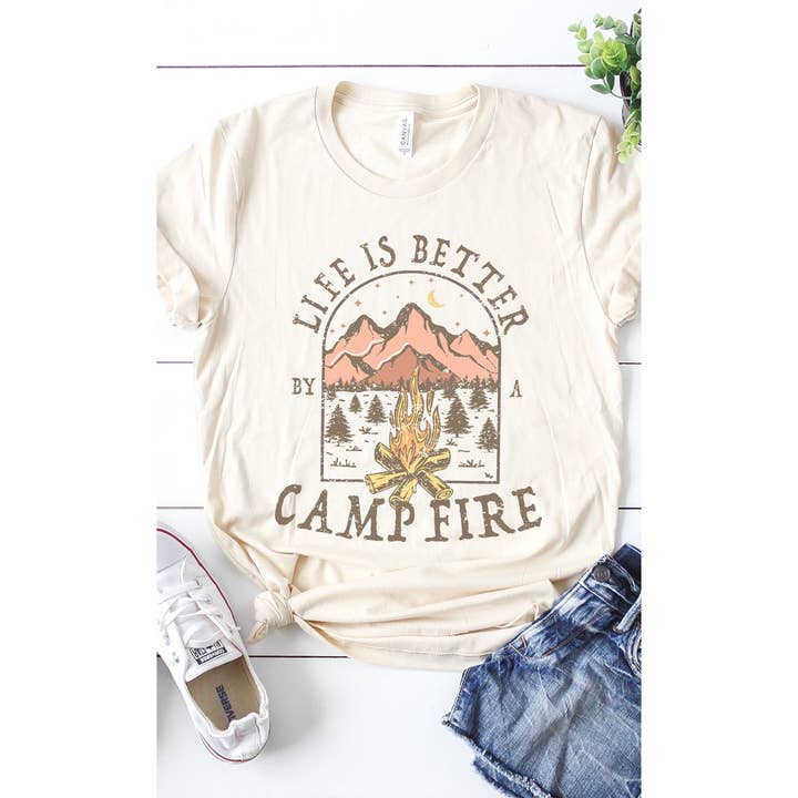 Kissed Apparel - Wholesale Screen Printed T-Shirt - Women's - Life is Better By A Campfire Graphic Tee2
