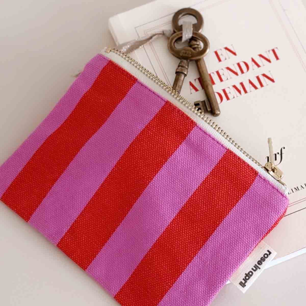 Rose in April - Wholesale Coin Purse - Women's - MARIE PURSE STRIPES ORCHID / TOMATO1