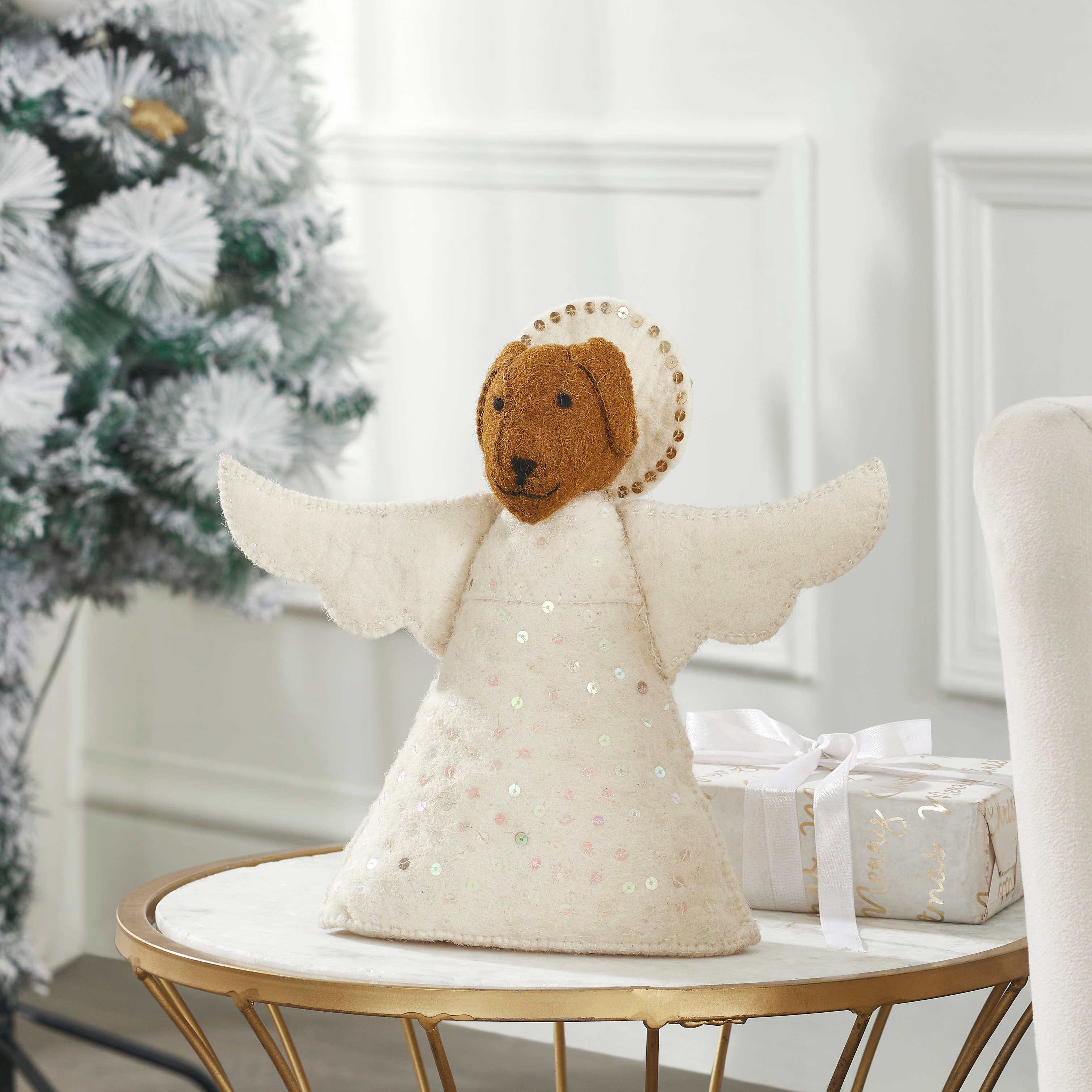 Arcadia Home – Topper de árvore por atacado – Anjo Cão Castanho Feito à Mão Topo de Árvore de Natal Presente para Cão3