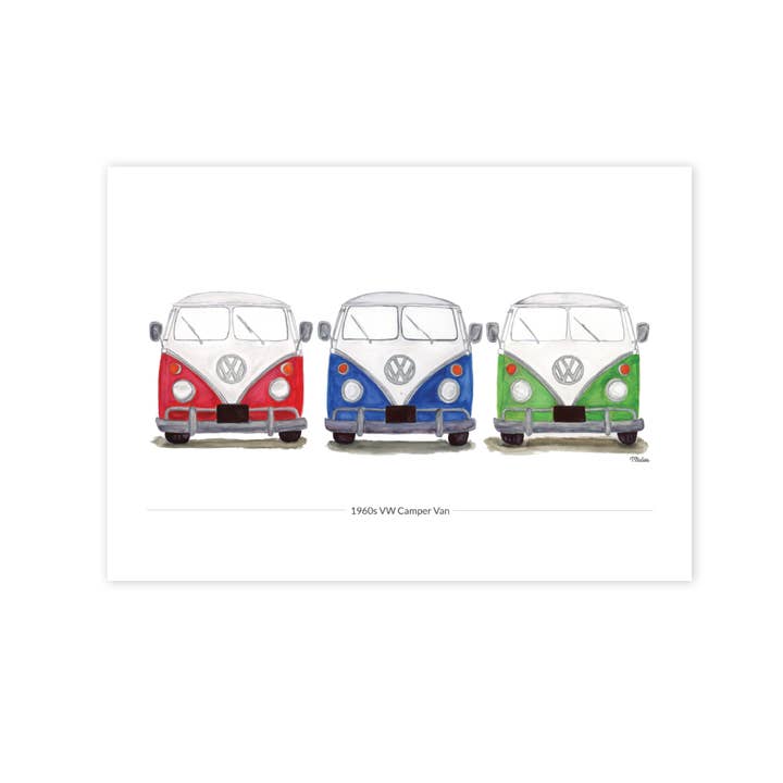 Trio of VW Camper Illustration Giclée Print for wholesale by Typhoon Studios