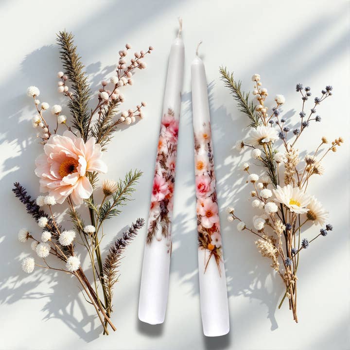 Designs by Michaela - Wholesale Tapered Candle/Candlestick - Blushing Winter Floral Taper Candles for Decor, Wedding Gift5