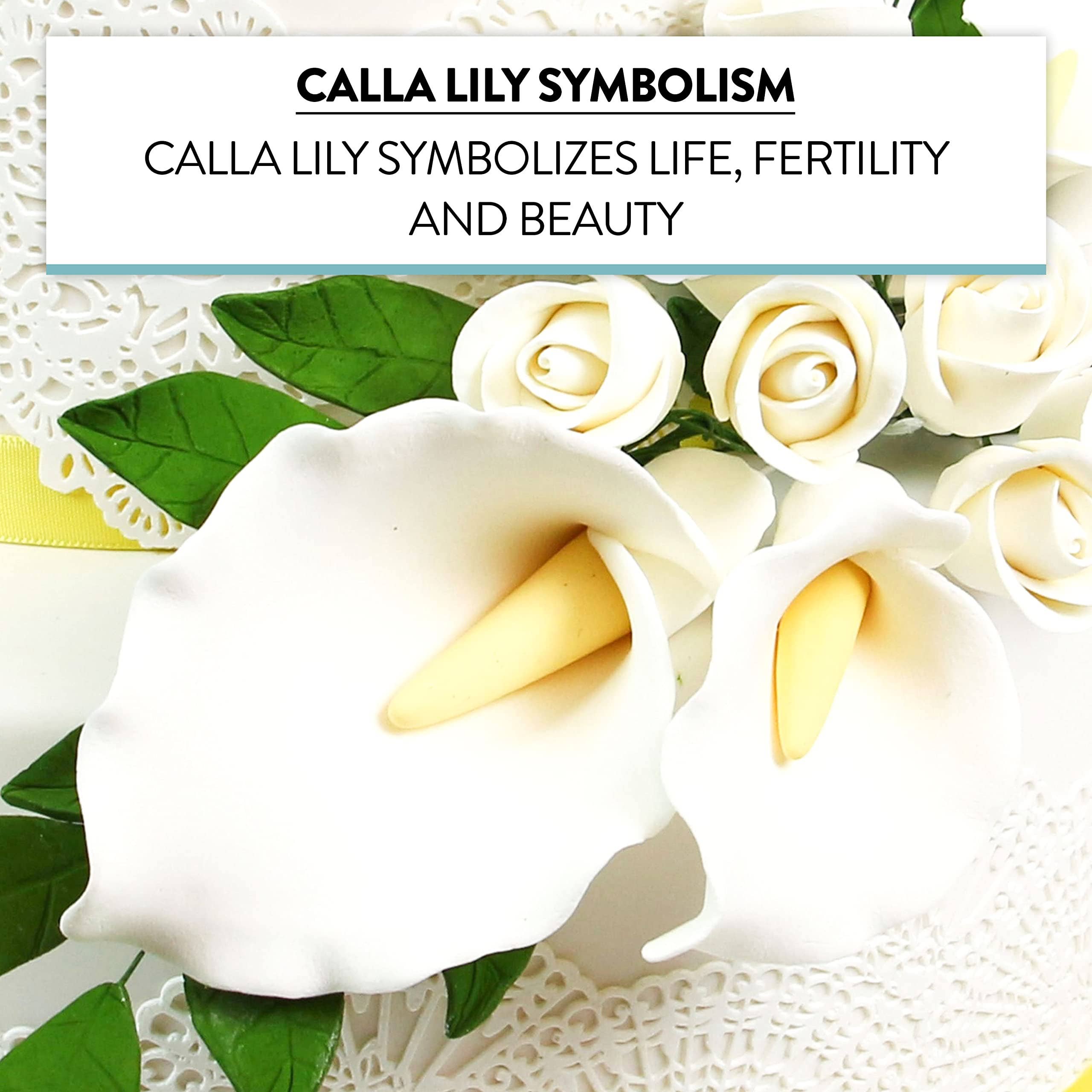 Global Sugar Art - Venta al por mayor Flores artificiales - Flores de Azúcar de Cala para Pastel de Global Sugar Art, Blancas con Amarillo, Alambre, 3 Tamaños, 6 Unidades4