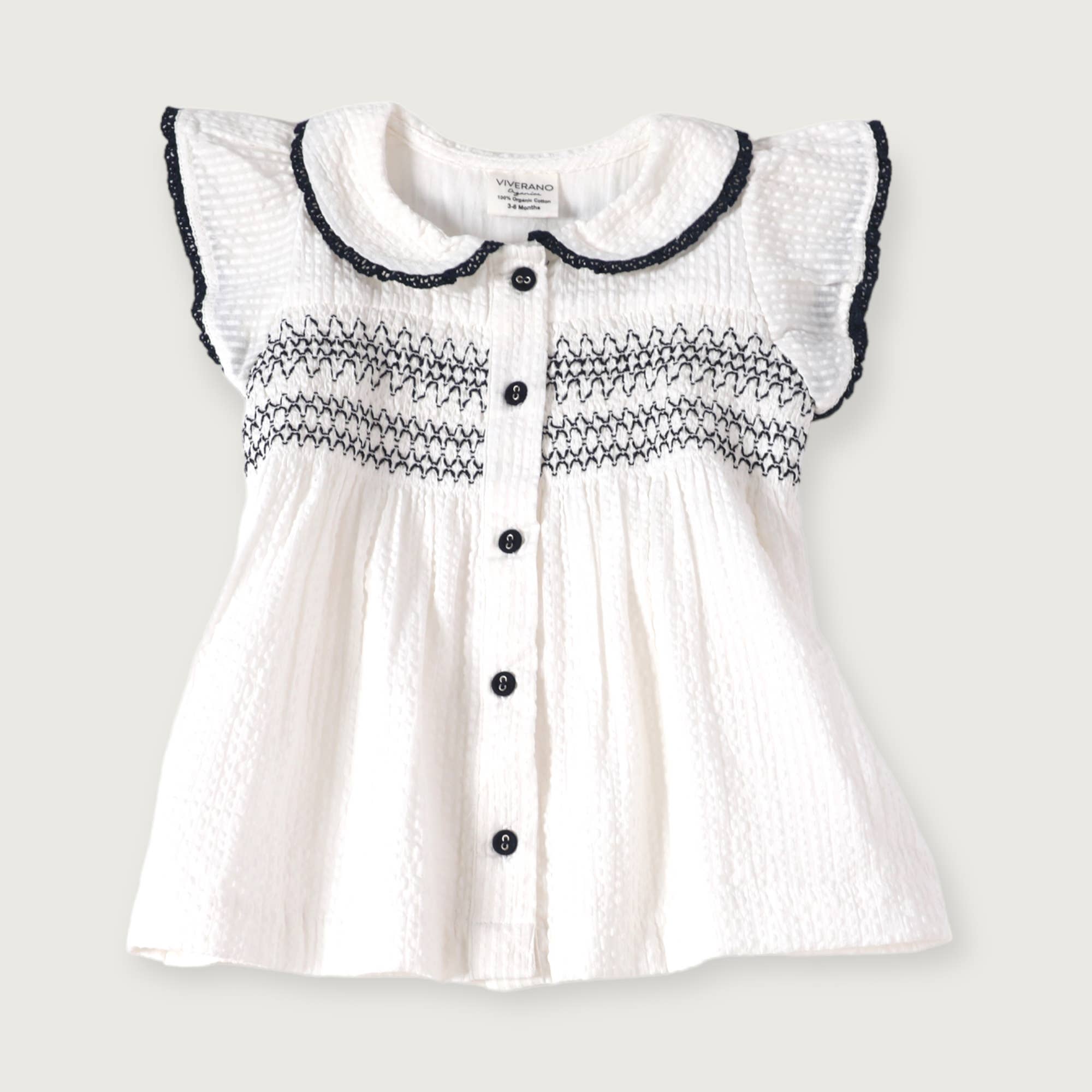 Bianco Off Abito da bambino Celine bianco in seersucker con camicia e Bloomer Organic in vendita all'ingrosso su Faire1