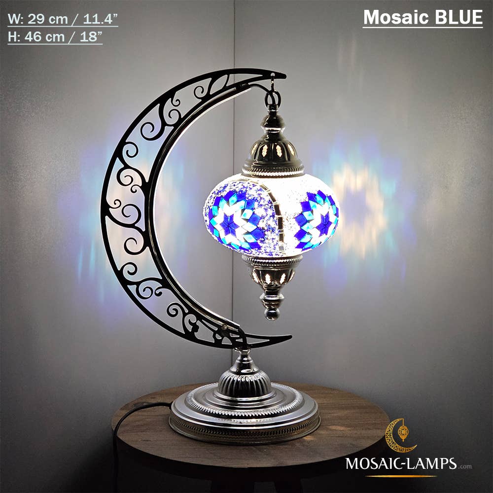Mosaic Lamps - Vendita all'ingrosso Lampada da scrivania/d'accento - Lampada da scrivania Turkish Moon in argento, luci ad arco marocchine, Murano C29