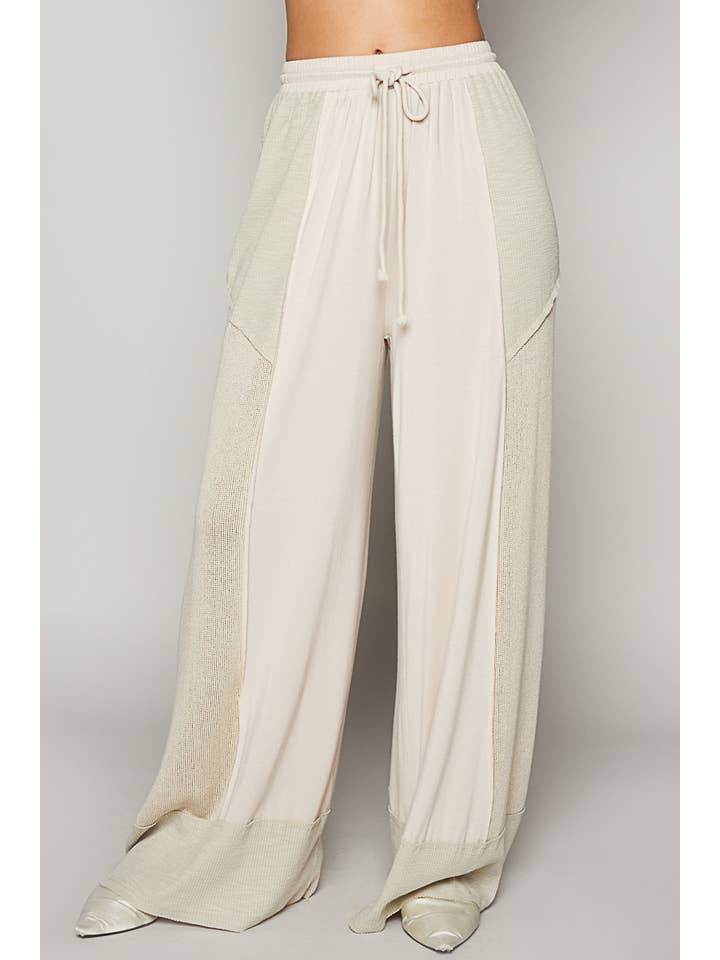 Pol Clothing - Wholesale Pants - Women's - Elastic waistband color block solid knit pants