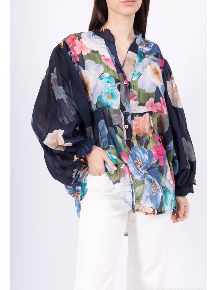 Happy look - Wholesale Blouse - Women's - Floral Blouse in Cotton Voile – Lightness & Femininity