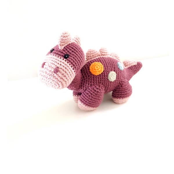 Hochet dinosaure jouet bébé au crochet - steggi doux violet pour la vente par Pebblechild