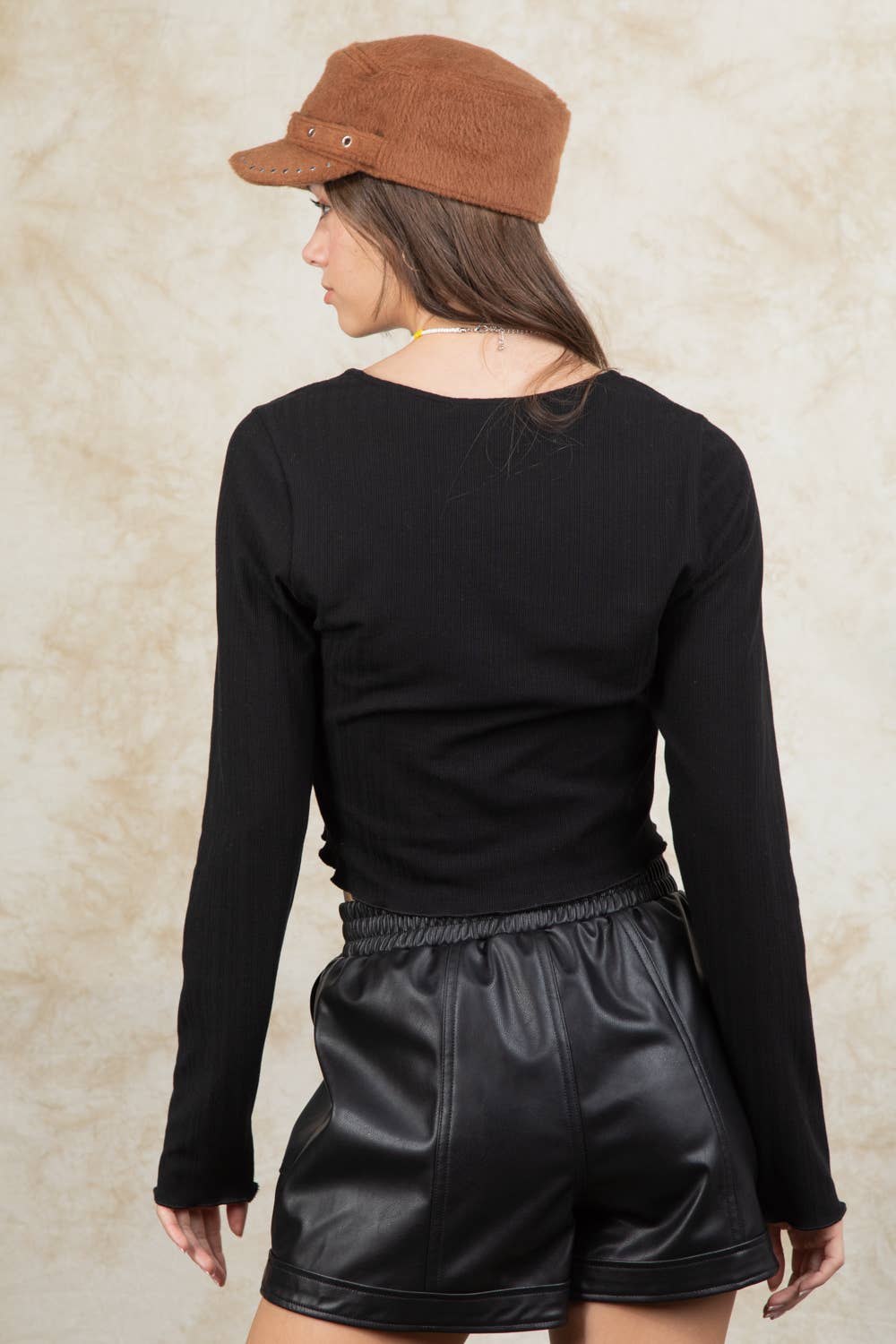 VERY J - Wholesale Knit Top - Women's - VT15148-3-Strap Tie V Neck Crop Top13