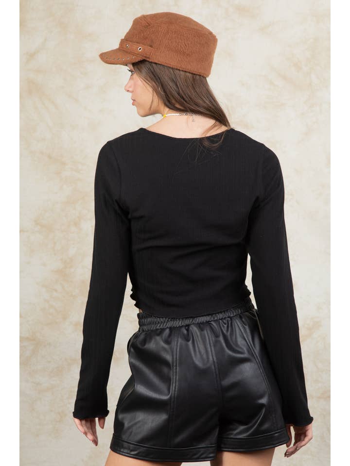 VERY J - Wholesale Knit Top - Women's - VT15148-3-Strap Tie V Neck Crop Top13