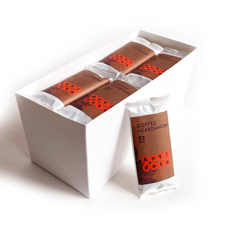 MINI Kakia: Coffee + Cardamom 73% for wholesale by Antidote Chocolate