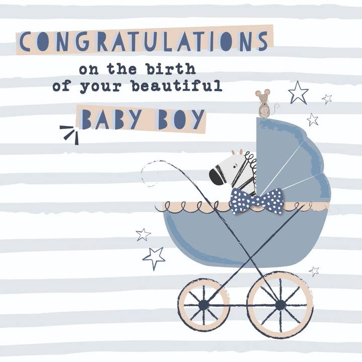Congratulations on Your Birth of Your Beautiful Baby Boy for wholesale by The Handcrafted Card Company