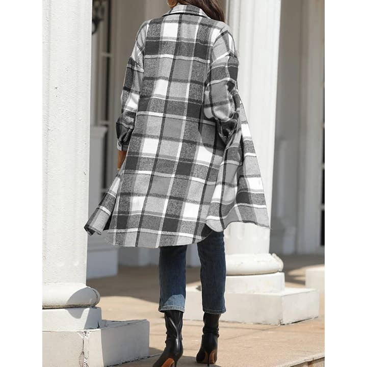 Green Long Wool-blend Plaid Shirt Shacket(BIG SALE) for wholesale on Faire