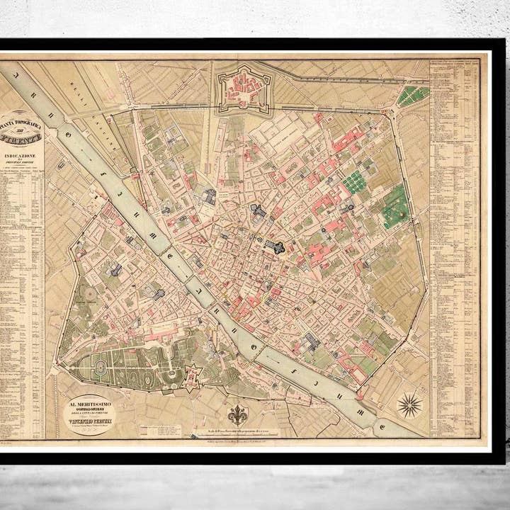 Old Map of Florence Italy 1850 Vintage Map | Vintage Map Wall Art Print por atacado de OldCityPrints - Old Maps and Posters