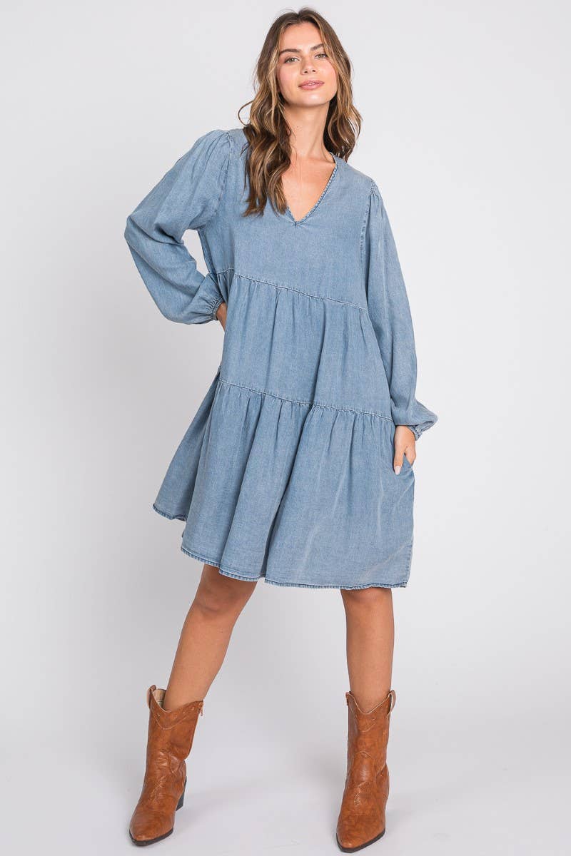 ZiA Apparel – wholesale Dress – Women's – Thin Denim Tiered Dress 8