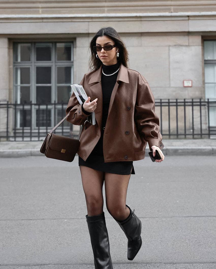 world apparel - Wholesale Leather Jacket - Women's - 2025 Vintage Brown Leather Winter Jacket Timeless Chic8