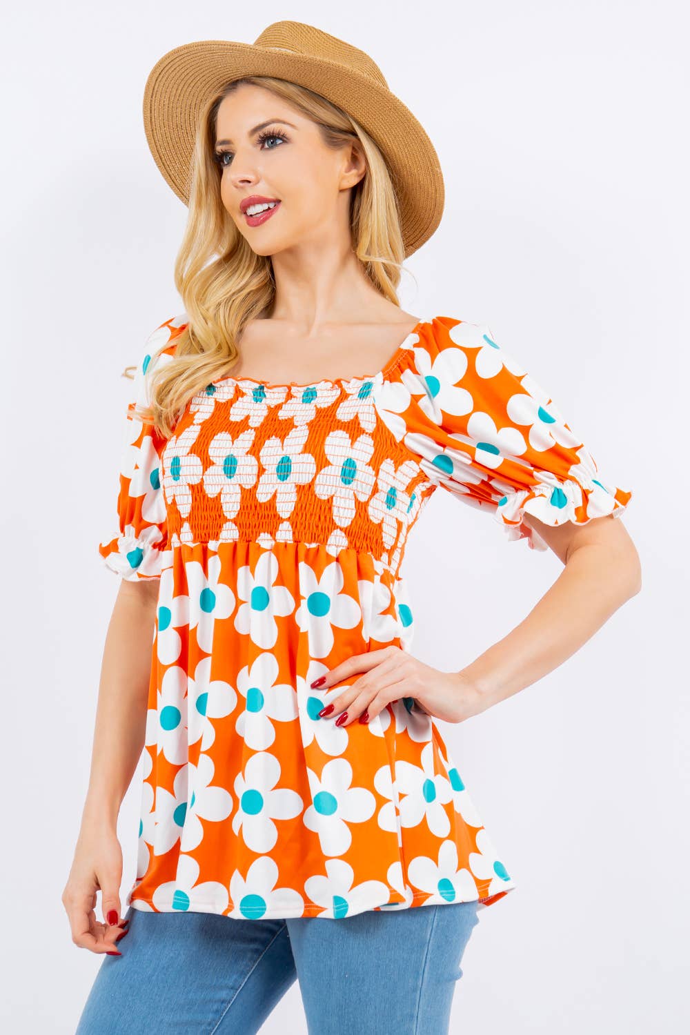 Celeste Clothing - Vendita all'ingrosso Tunica - Donna - TOP CON STAMPA FLOREALE CON MANICHE A PALLONCINO -CT43822A2