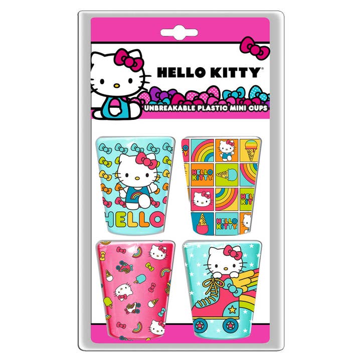 Silver Buffalo - Wholesale Drinking Glass/Cup - Hello Kitty Rainbows 4pc 1.5oz Plastic Mini Cup Set