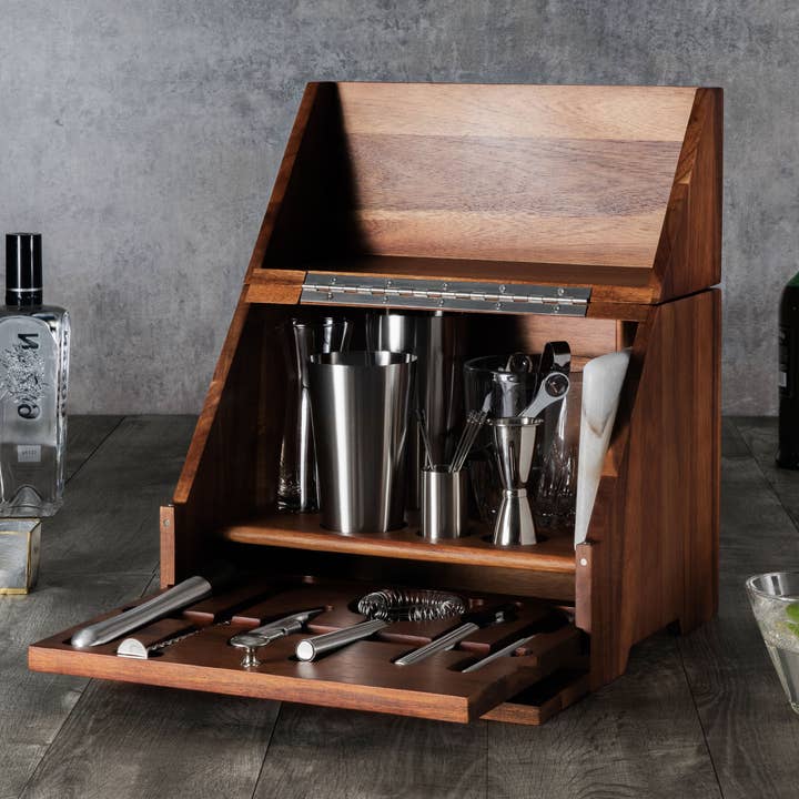 Madison Acacia Tabletop Bar Set, (Acacia Wood) for wholesale by Picnic Time Family of Brands