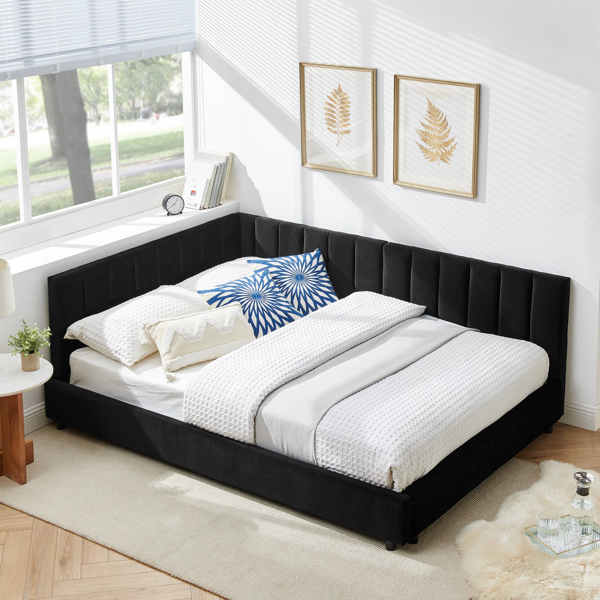 39F Inc. - Wholesale Bed - Mid-Century Full Size Tufted Bed Frame ,Gray/Beige/Black 2