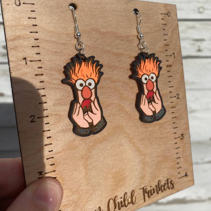 Moon Child Trinkets - Wholesale Dangle Earrings - Muppets Beaker Hand Painted Wood Dangle Earrings