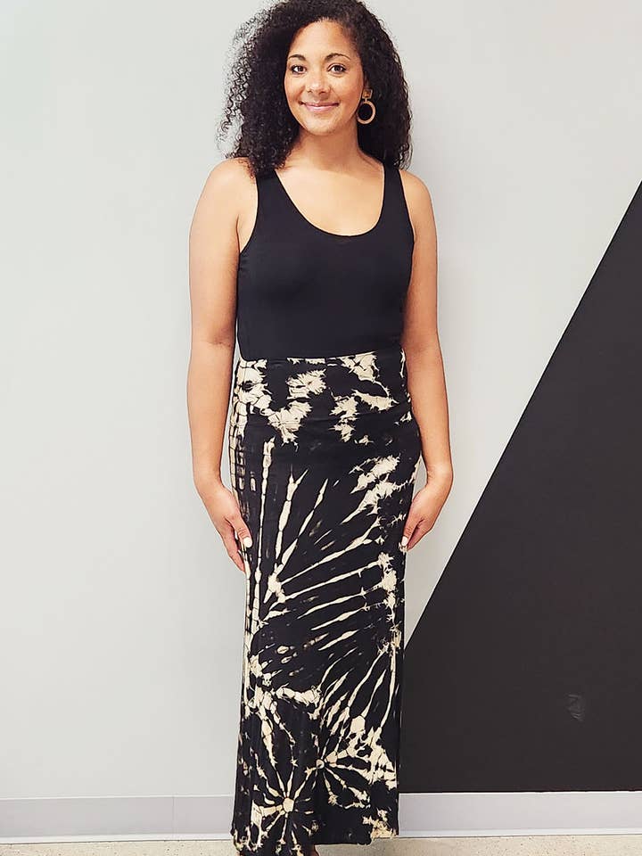 Saia de malha Tie Dye Preta/Castanho por atacado de Zumi