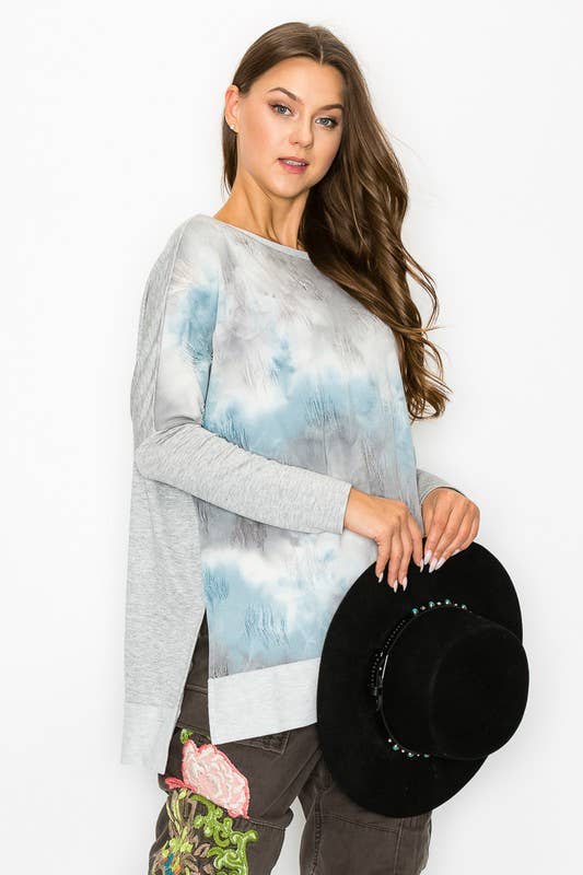 Blue 10702L507 - UNBALANCED COLD SHOULDER TIE DYE TOP for wholesale on Faire6