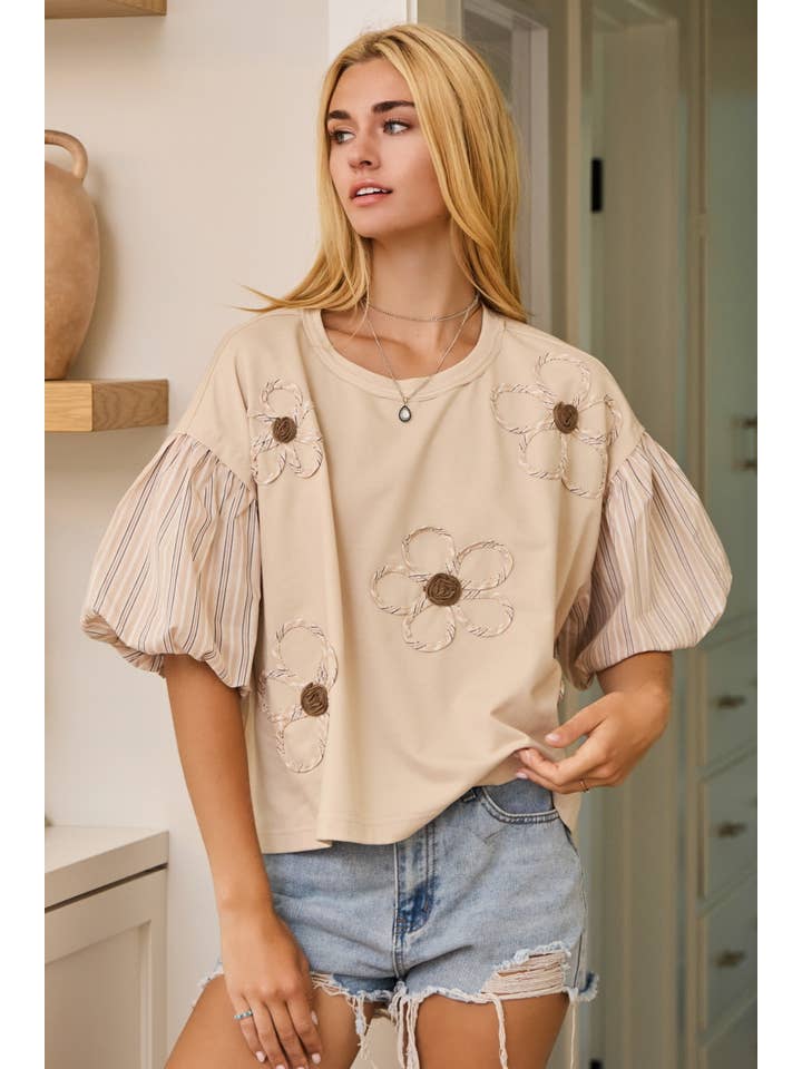 Oddi – Engroshandel Bluse - Dame – Plus blomsterbroderet fransk frottétop3