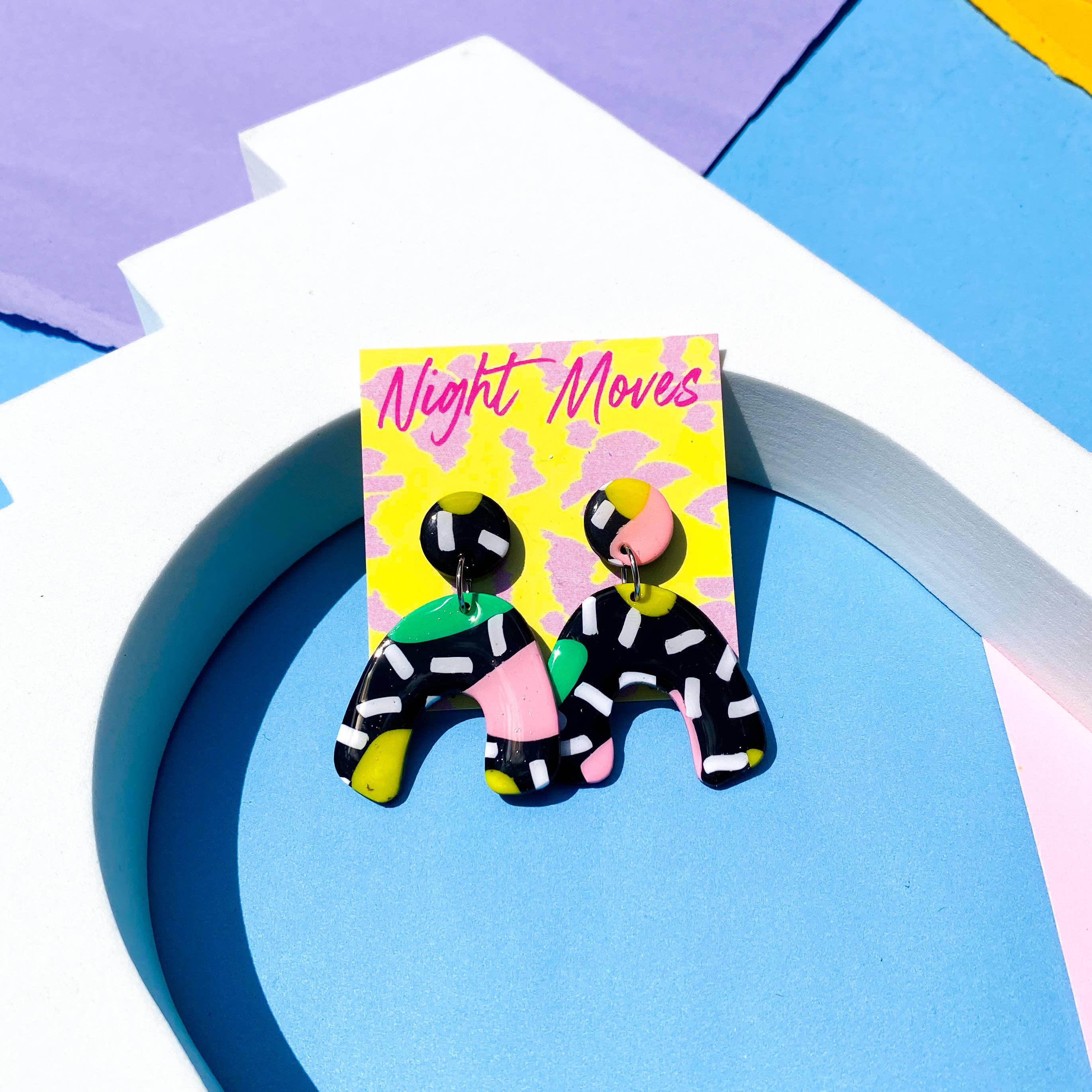 Night Moves Atelier - Wholesale Dangle Earrings - 90's Inspired Polymer Clay Abstract Paddle Dangle Earrings3
