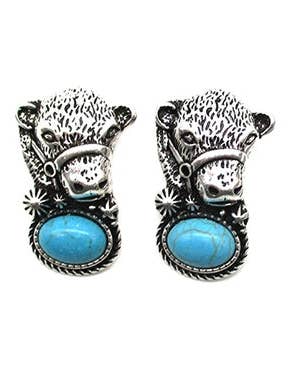 Boucle d'oreille clou tête de vache turquoise occidentale pour la vente par Snowing West