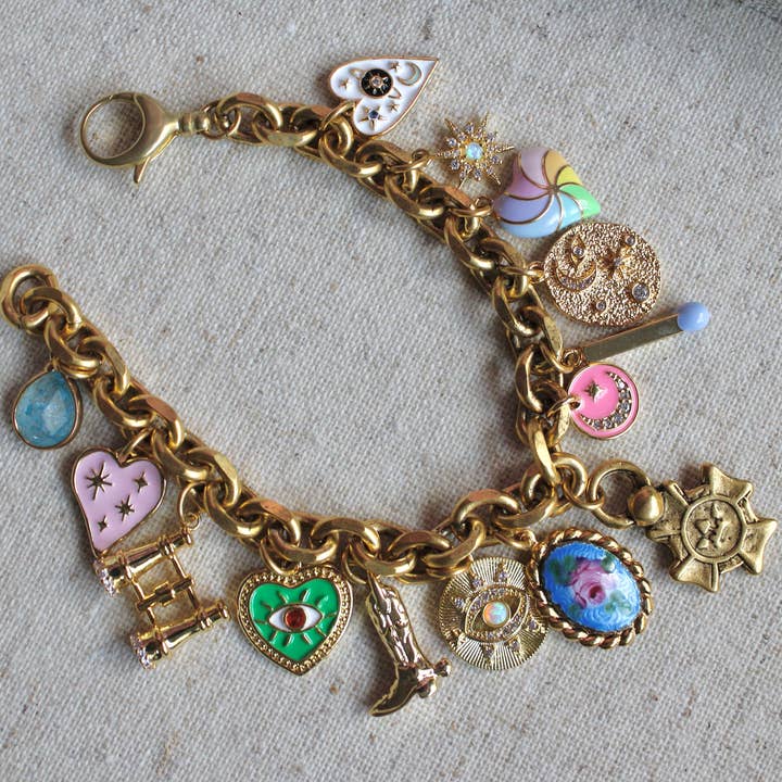 Antiqued Gold Charm Bracelet for wholesale on Faire