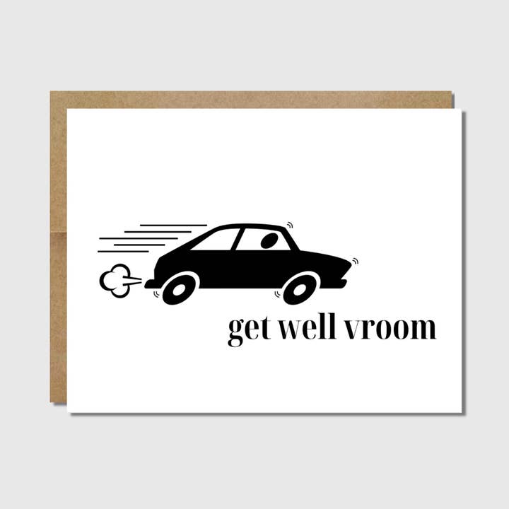 Cartão de saudação Get Well em breve | Carros | trocadilhos | Get Well Vroom por atacado de Raisin Spirits