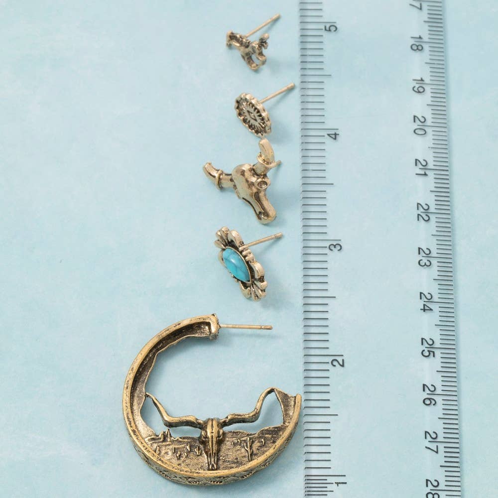 Fame Accessories - Wholesale Dangle Earrings - Assorted Western Five Pair Earrings Set3