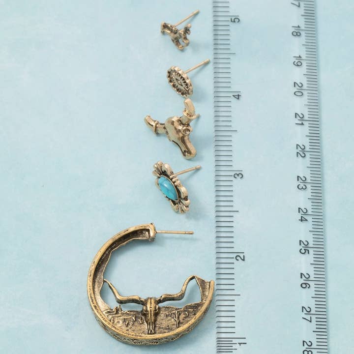 Fame Accessories - Vente Boucles d'oreilles pendantes - Ensemble de cinq paires de boucles d'oreilles occidentales assorties3