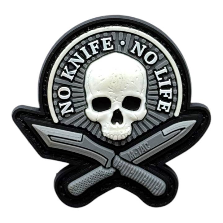 Geen Mes Geen Leven PVC Patch – Schedel & Messen Moraal Patch voor wholesale door ARTPATCHES