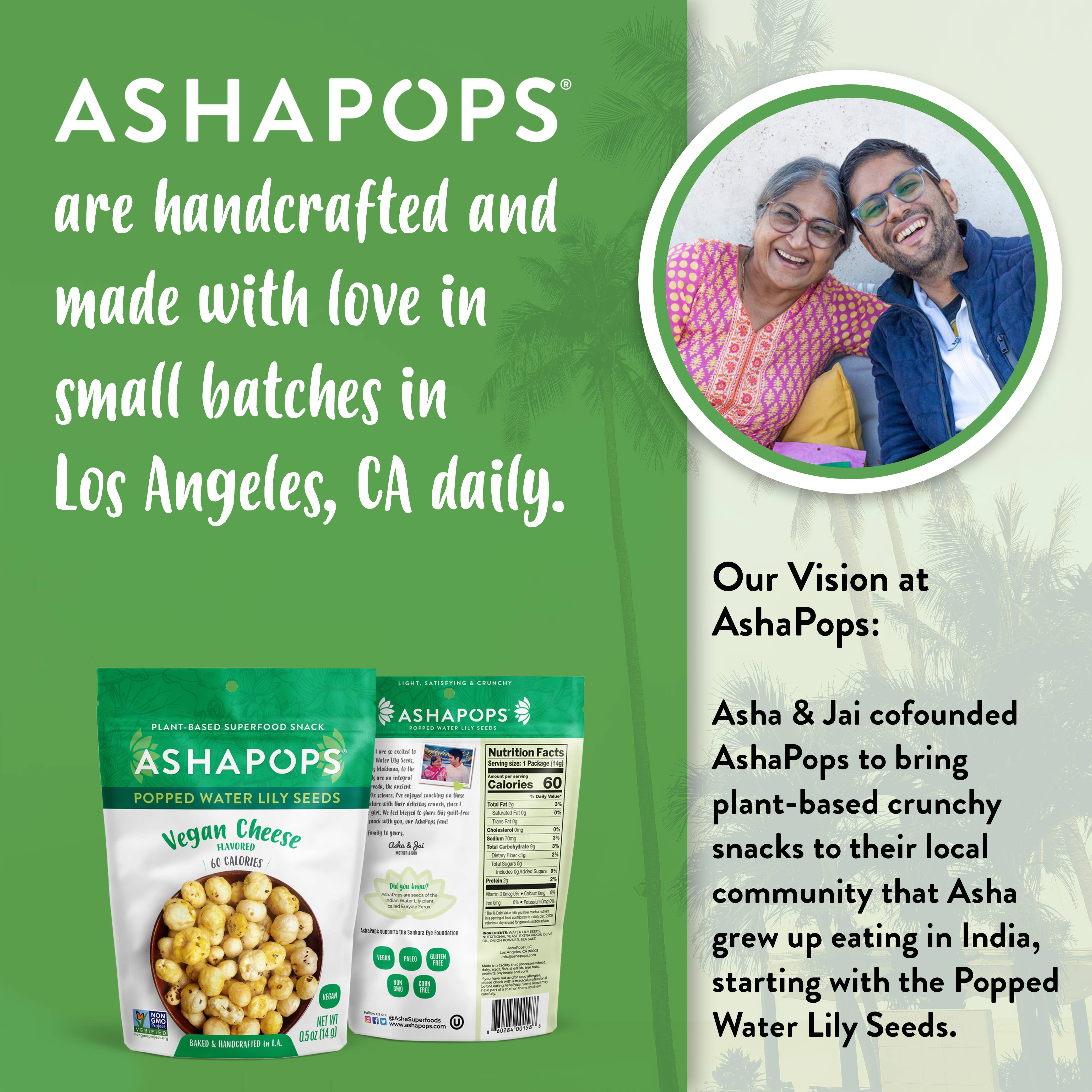 AshaPops - Wholesale Puffed Snack - 0.5oz Vegan Cheese - AshaPops Popped Water Lily Seeds7