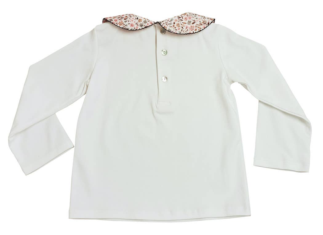 Marco and Lizzy - Wholesale T-shirt - Kinderen - Cary Collection Fall Bloemenkraag Witte pima-top voor meisjes3