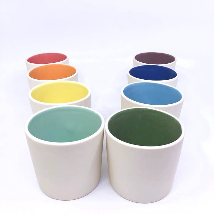 White Exterior Rainbow Two-Toned Tumblers (set of 8) for wholesale by Forest Ceramic Co.