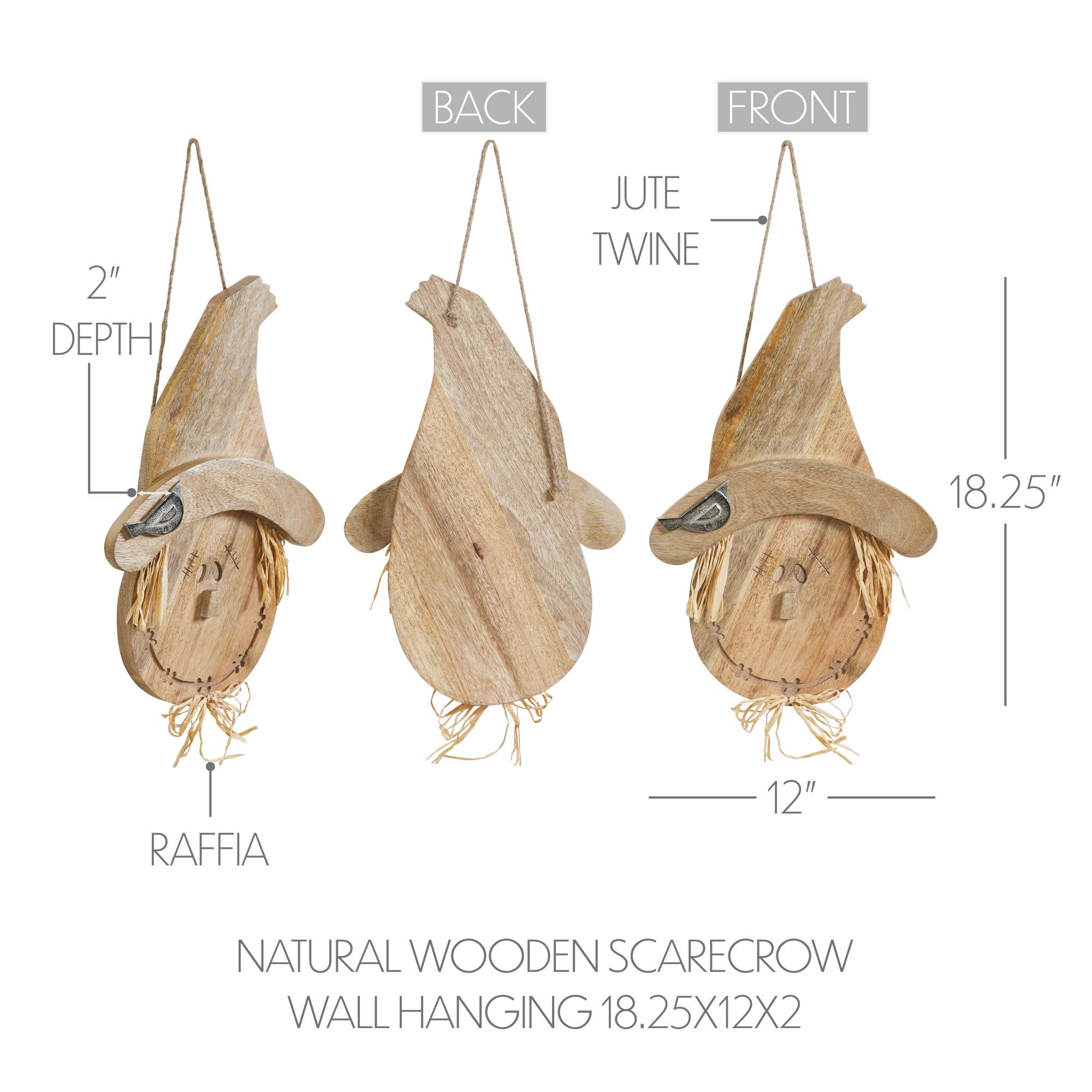 VHC Brands - Vente Décoration murale - Décoration murale d'automne en forme d'épouvantail rustique en bois de ferme 46,35 x 30,48 cm3