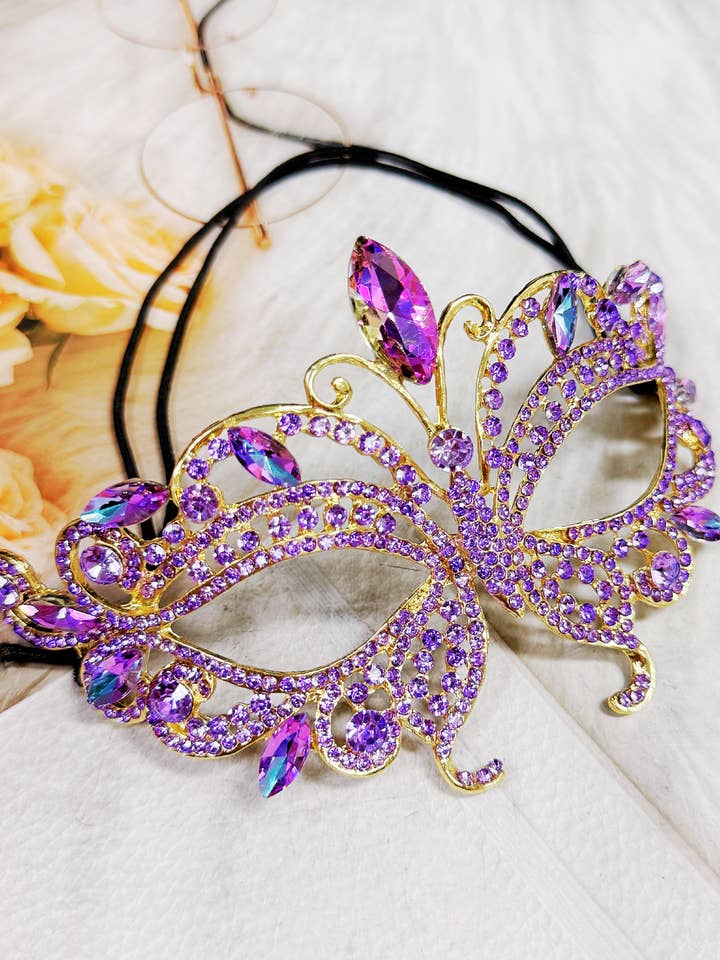 Happy Dream Gifts – Engroshandel Kostume – til kvinder – Lilla Maskeradebalmaske, Teatermaske, Guld Prommaske2