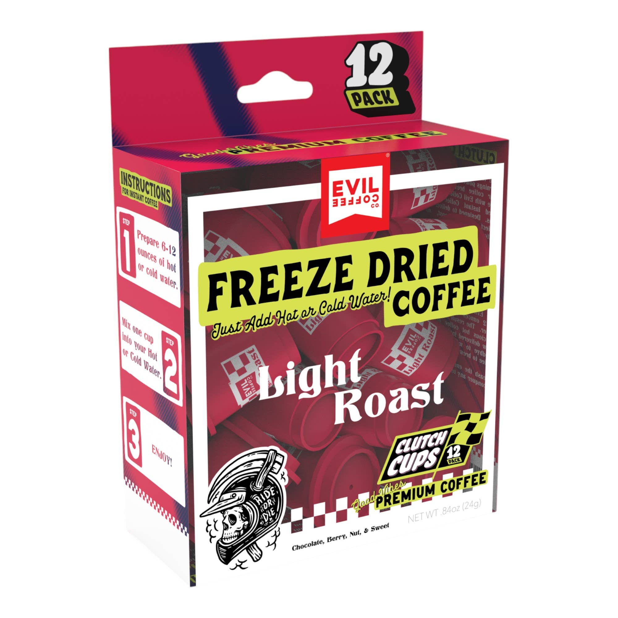 Smithco Distributing - Wholesale Instant Coffee/Espresso - Evil Coffee Clutch Cups - Freeze Dried Coffee (12 Pack)/ PDQ0