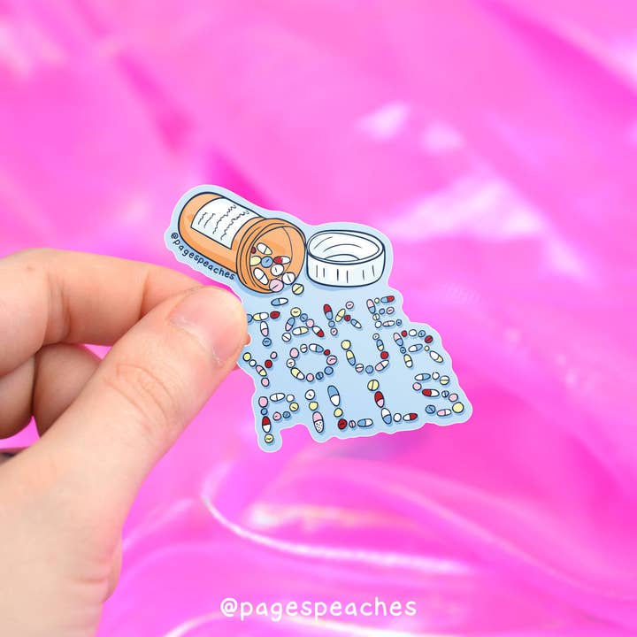 Grand autocollant « Prends tes pilules » pour la vente par Page's Peaches