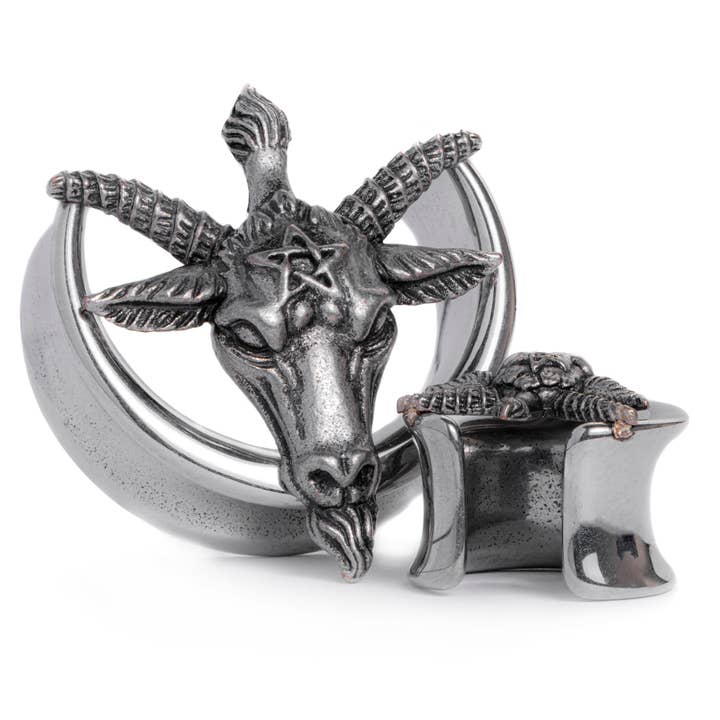 Silver Goat Head Saddle Plug / Tunnel / Gauge for wholesale by Custom Plugs