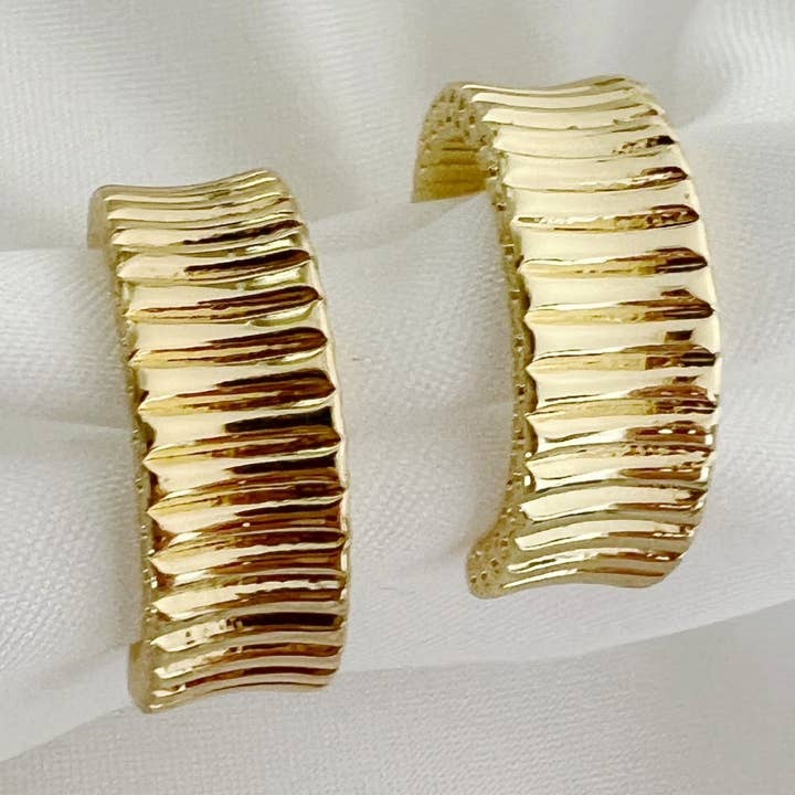 Rio Textured Hoops Earrings Gold Filled for wholesale by True by Kristy Jewelry