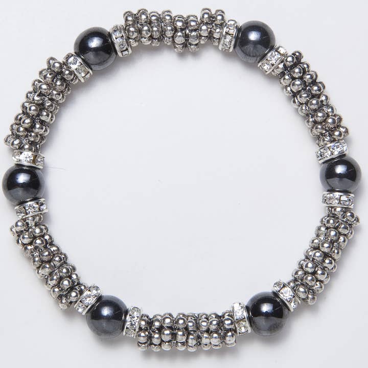 Perles en argent avec aimants noirs et rondelles en cristal pour la vente par Magnehealth