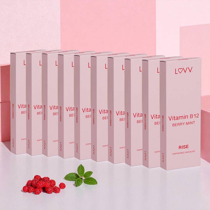 LUVV Labs - Wholesale Oral Supplement/Vitamin - LUVV RISE Vitamin B12 Infused Berry Mint Flavored Inhealers - 10-Pack